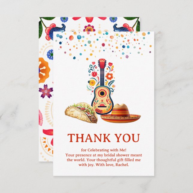  Mexican Themed Fiesta Taco Bridal Shower Thank You Card (Front/Back)