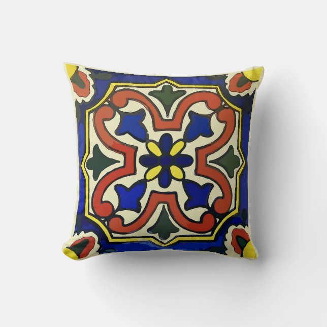 Mexican Tile Blue Cushion (Front)
