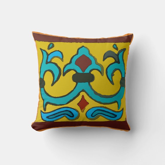 Mexican Tile Blue Edge Cushion (Front)
