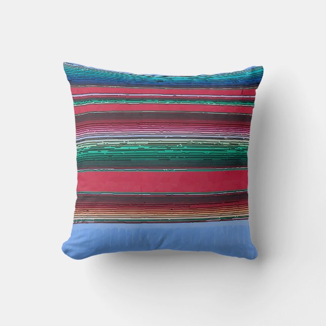 Mexican Tile Blue Lines Cushion (Front)