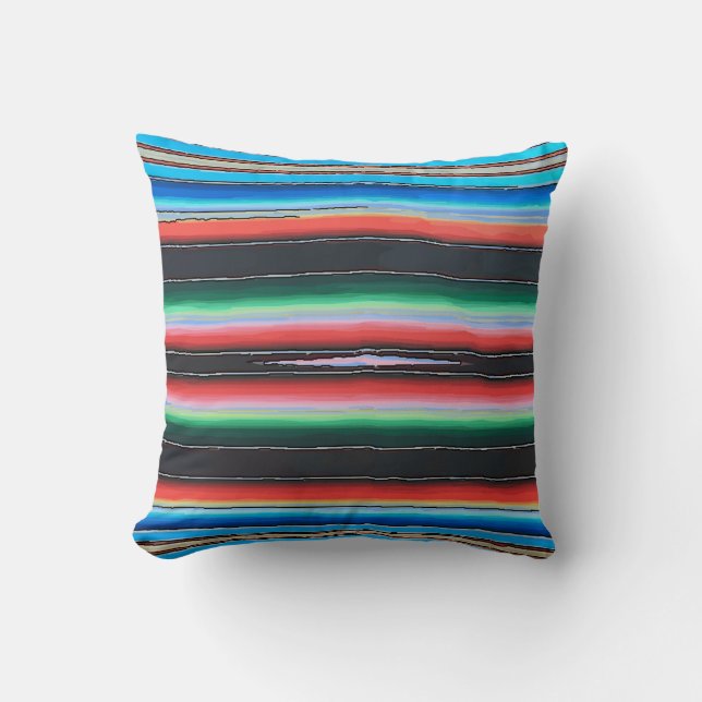 Mexican Tile Blue Lines Cushion (Front)