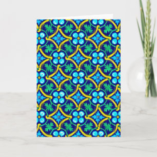 Mexican Tile Design Teal Yellow Floral Print Card