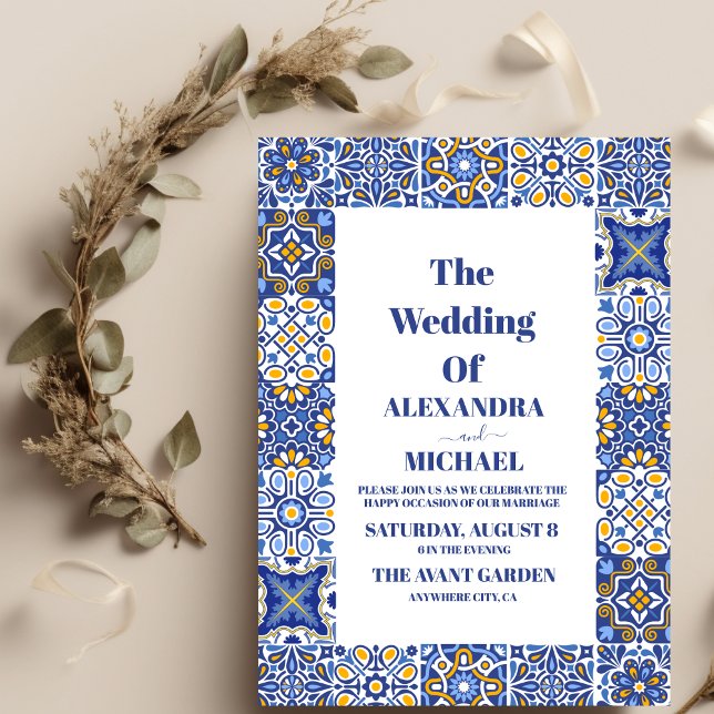 Mexican Tile Floral Wedding Invitation (Creator Uploaded)