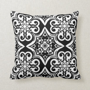 Mexican Tile Pattern Black & White Pillow