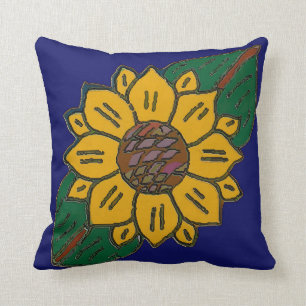 Mexican Tile Sunflower Blue Cushion