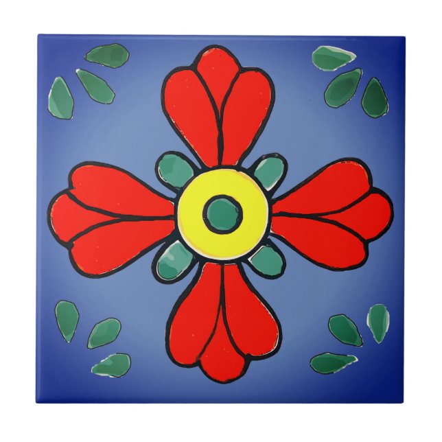 Mexican Tile, Western Flower, Ceramic Tile (Front)