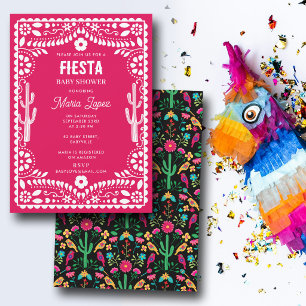 Mexican Traditional Floral Fiesta Pink Baby Shower Invitation