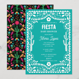 Mexican Traditional Floral Fiesta Teal Baby Shower Invitation