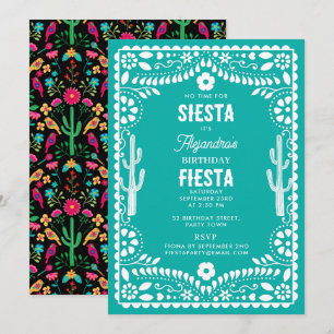 Mexican Traditional Floral Fiesta Teal Birthday Invitation