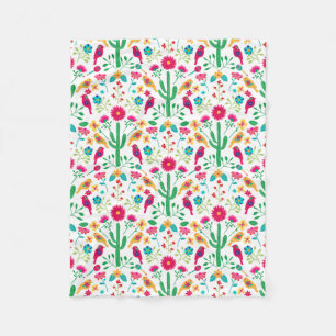 Mexican Traditional Floral Folk Art Bright Colors Fleece Blanket
