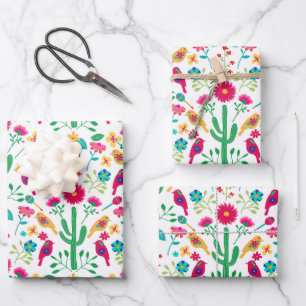 Mexican Traditional Floral Folk Art Bright Colors Wrapping Paper Sheet