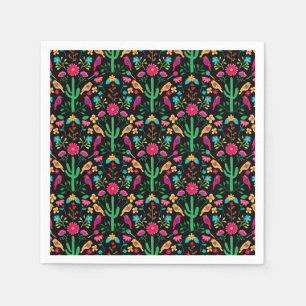 Mexican Traditional Folk Art Bright Colors Black Napkin