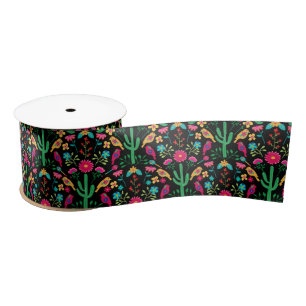 Mexican Traditional Folk Art Bright Colours Black Satin Ribbon
