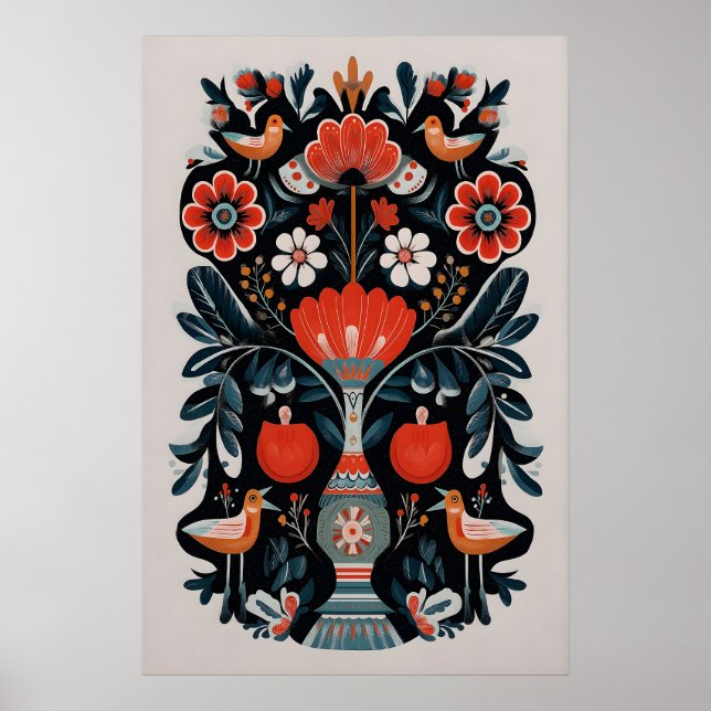 Mexican Tree of Life Art Print Dark Floral Boho (Front)