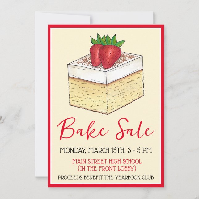 Mexican Tres Leches Cake Bake Sale Dessert Bakery Invitation (Front)