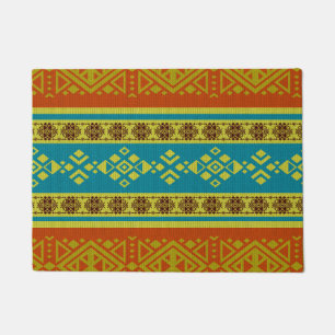 Mexican /Tribal Style pattern -Orange and Blue Doormat