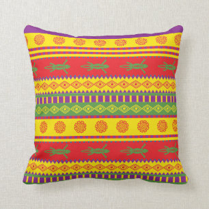 Mexican tribal style pillow with gecko