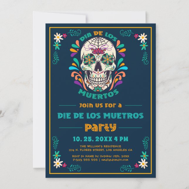 Mexican Vibe Day Of The Dead, Dia De Los Muertos 2 Invitation (Front)