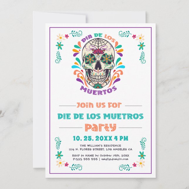 Mexican Vibe Day Of The Dead, Dia De Los Muertos Invitation (Front)