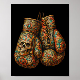 Mexican Vintage Style Boxing Gloves Aztec Mayan Fi Poster
