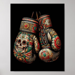 Mexican Vintage Style Boxing Gloves Aztec Mayan Fi Poster