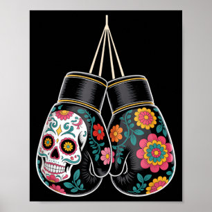 Mexican Vintage Style Boxing Gloves Aztec Mayan Poster
