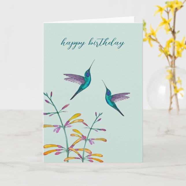 Mexican Violetear Hummingbirds and Flowers Card (Yellow Flower)
