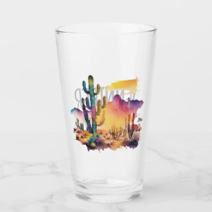 Mexican watercolor desert sunset glass