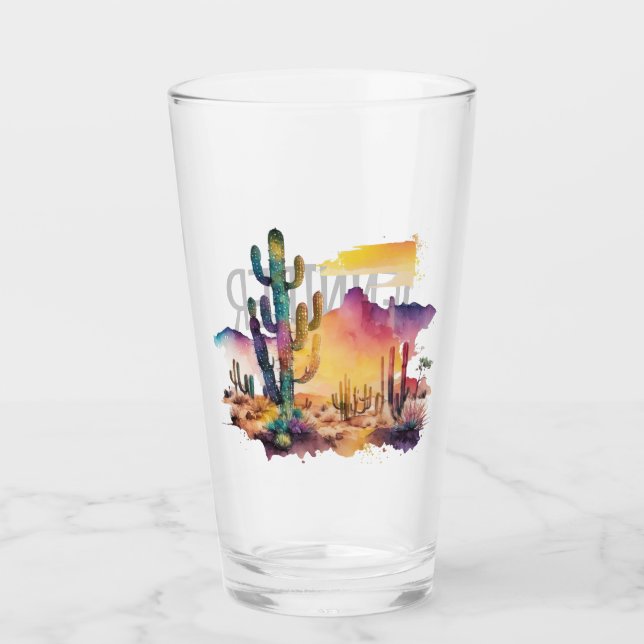 Mexican watercolor desert sunset glass (Front)