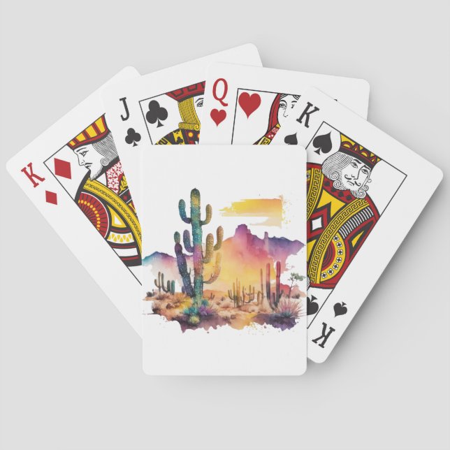 Mexican watercolor desert sunset playing cards (Back)