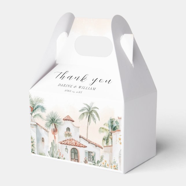 Mexican Watercolor Palm Tree Destination Wedding Favour Box (Front Side)