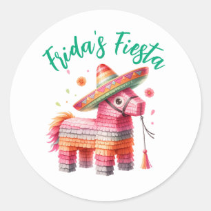 Mexican Watercolor Piñata Sombrero Custom Name Classic Round Sticker