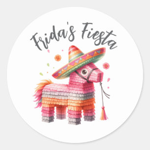 Mexican Watercolor Piñata Sombrero Custom Name  Classic Round Sticker