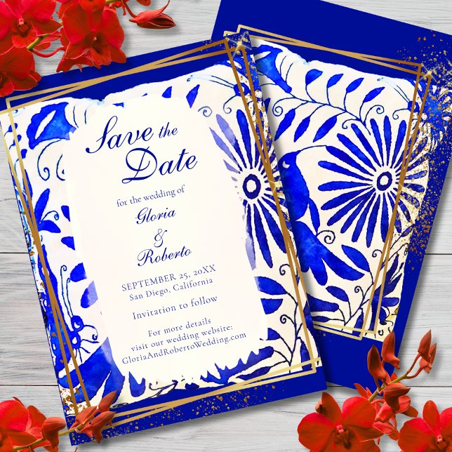 Mexican Wedding Blue Talavera Save the Date Card (Creator Uploaded)
