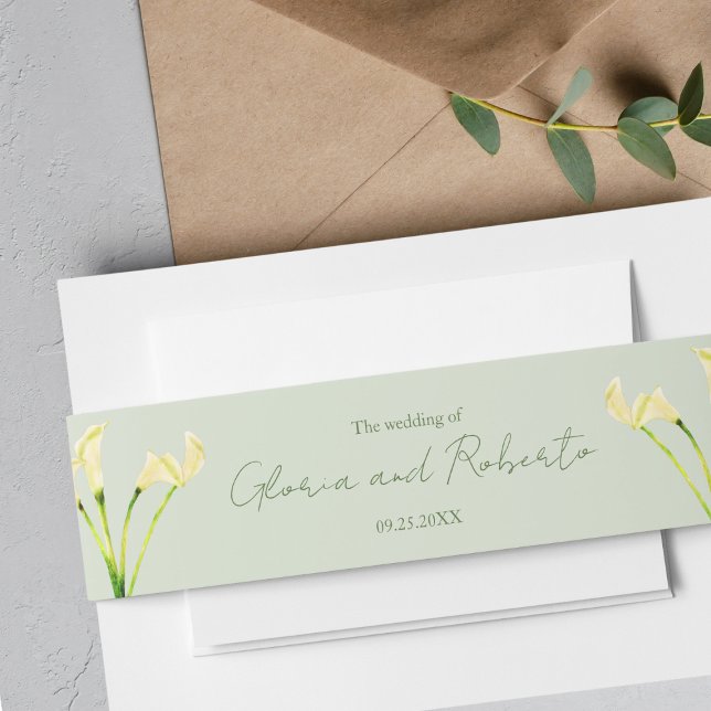 Mexican Wedding Calla Lily & Green Romantic Boda Invitation Belly Band (Creator Uploaded)
