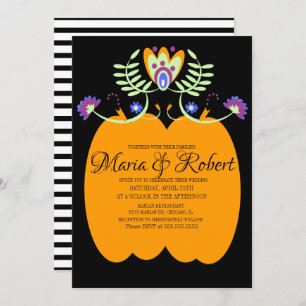 Mexican Wedding Folk Floral Halloween Pumpkin Invitation