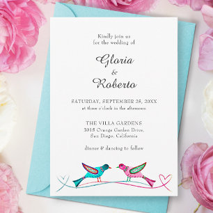 Mexican Wedding Lovebirds Folk Boho Rustic  Invitation