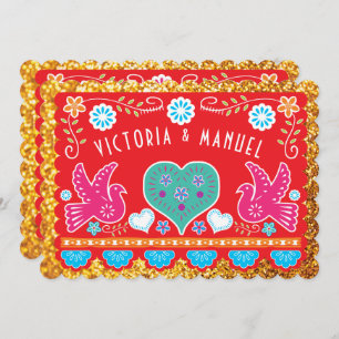 Mexican Wedding Papel Picado Gold Glitter Invitation