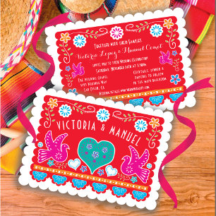 Mexican Wedding Papel Picado Gold Glitter Invitation