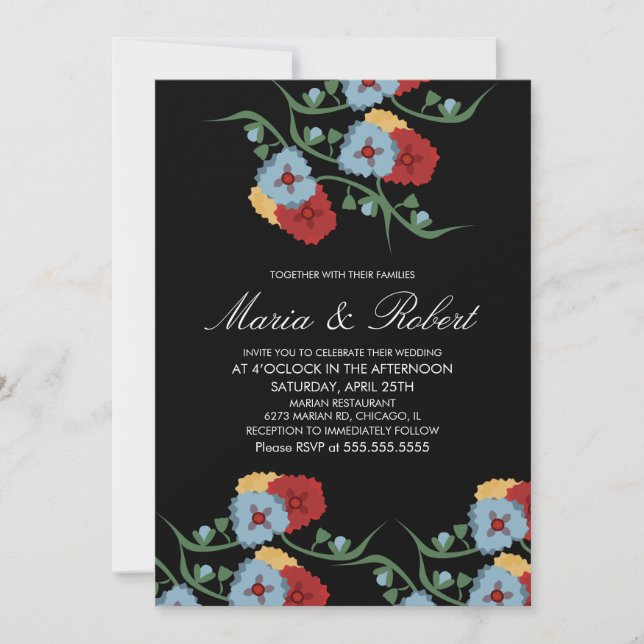Mexican Wedding Theme Greenery Vine Floral Black Invitation (Front)