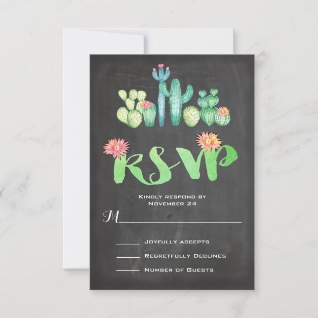 Mexican Wedding Watercolor Cactus RSVP Card (Front)