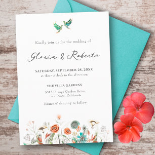Mexican Wedding Watercolor Lovebirds & Flowers Invitation