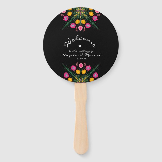 Mexican Wedding Welcome Floral Butterfly    Hand Fan (Front)
