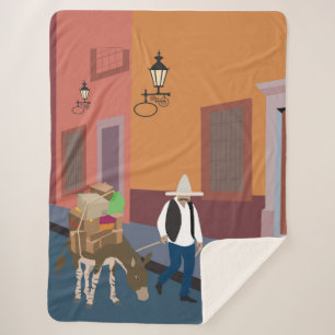 Mexican with a donkey in town sherpa blanket
