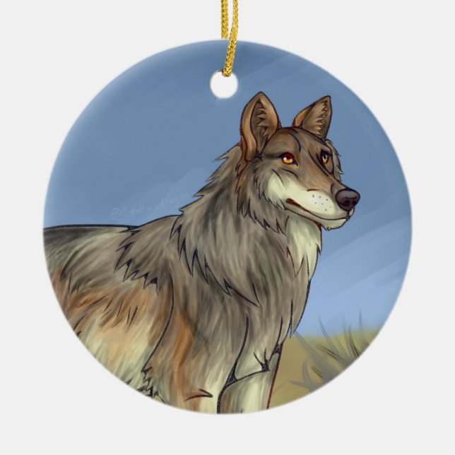 Mexican Wolf Ceramic Ornament (Front)