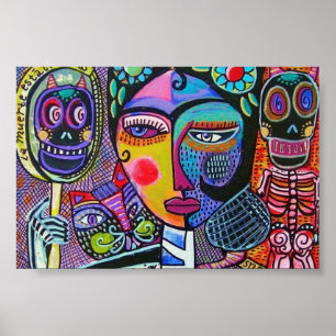 Mexican Woman Mirror Skeleton Poster