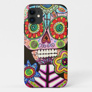 Mexican Woman Pink Sugar Skull Flowers iPhone 11 Case