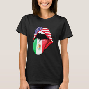 Mexican Women Roots American Grown Lips Flag Usa M T-Shirt