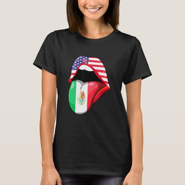 Mexican Women Roots American Grown Lips Flag Usa M T-Shirt (Front)