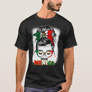Mexican Women Viva Mexico Messy Bun Hair Mexican F T-Shirt